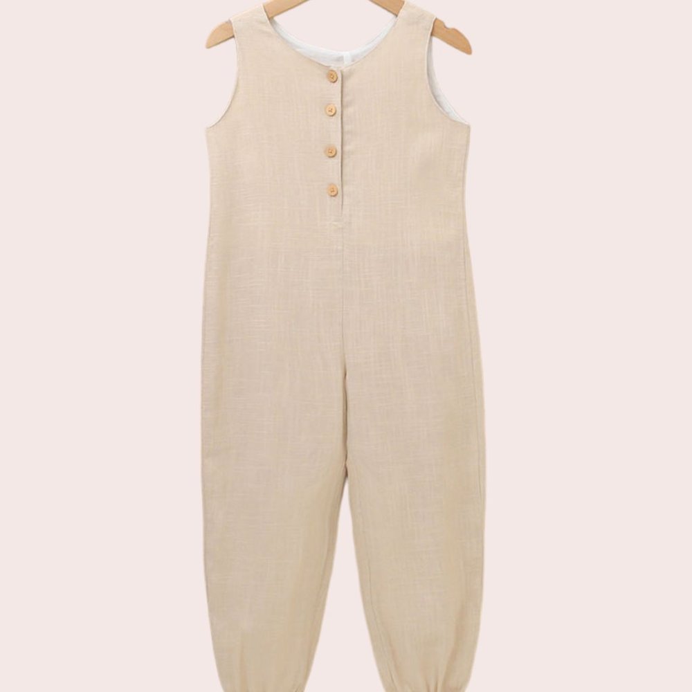 JUMPSUIT FOR GIRLS BEIGE WITH STRAPS